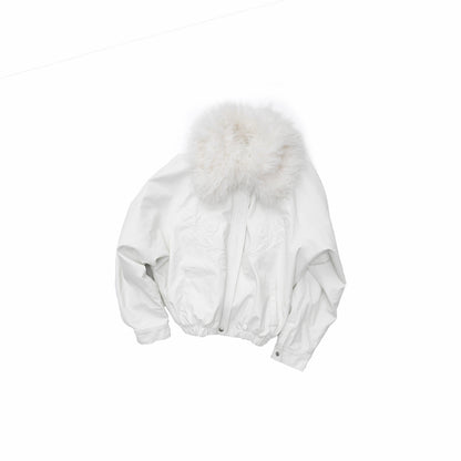 Fur Collar Embroidered Leather Jacket