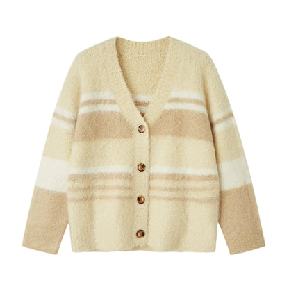 Contrast Stripe Milk - V-neck Cardigan Coat