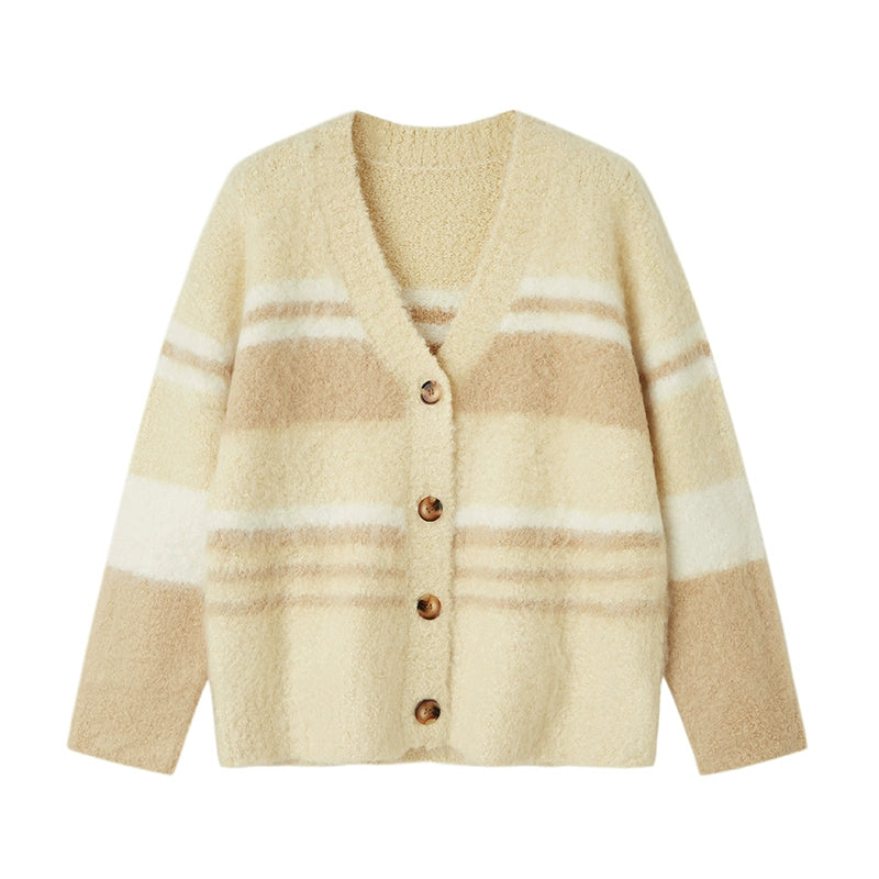 Latte a strisce di contrasto -v -collo di cardigan