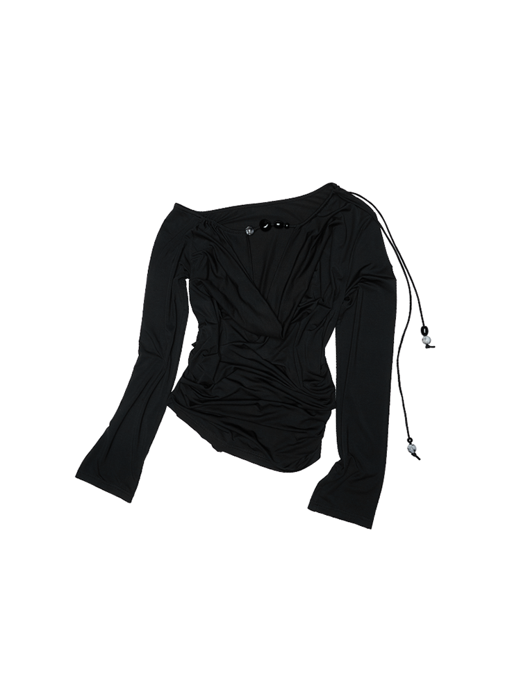 Beaded Off-Shoulder Long-Sleeve Cover-Up – Shirred Deep V Resort Top