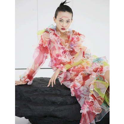 Chinese Jasmine Hand-Painted Organza Dress Q257