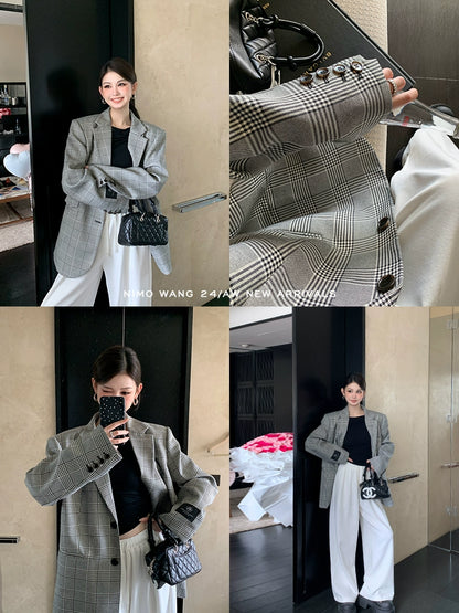 [Suit Mob] Old Money Grey Grid Suit Coat - Autumn Classic Style