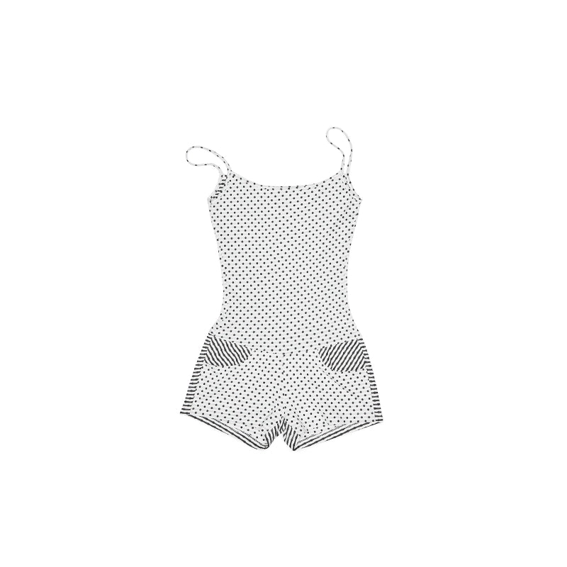 Reversible Polka Dot Stripe Suspender Jumpsuit – Slimming Short Set