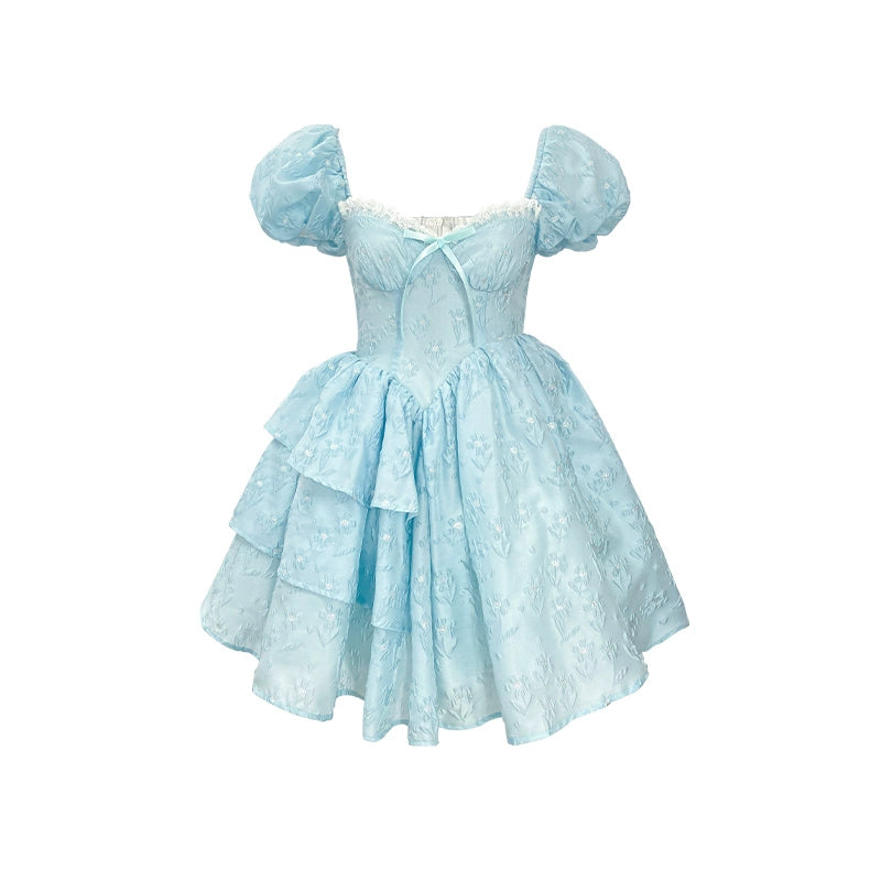 Vestido de princesa azul jacquard