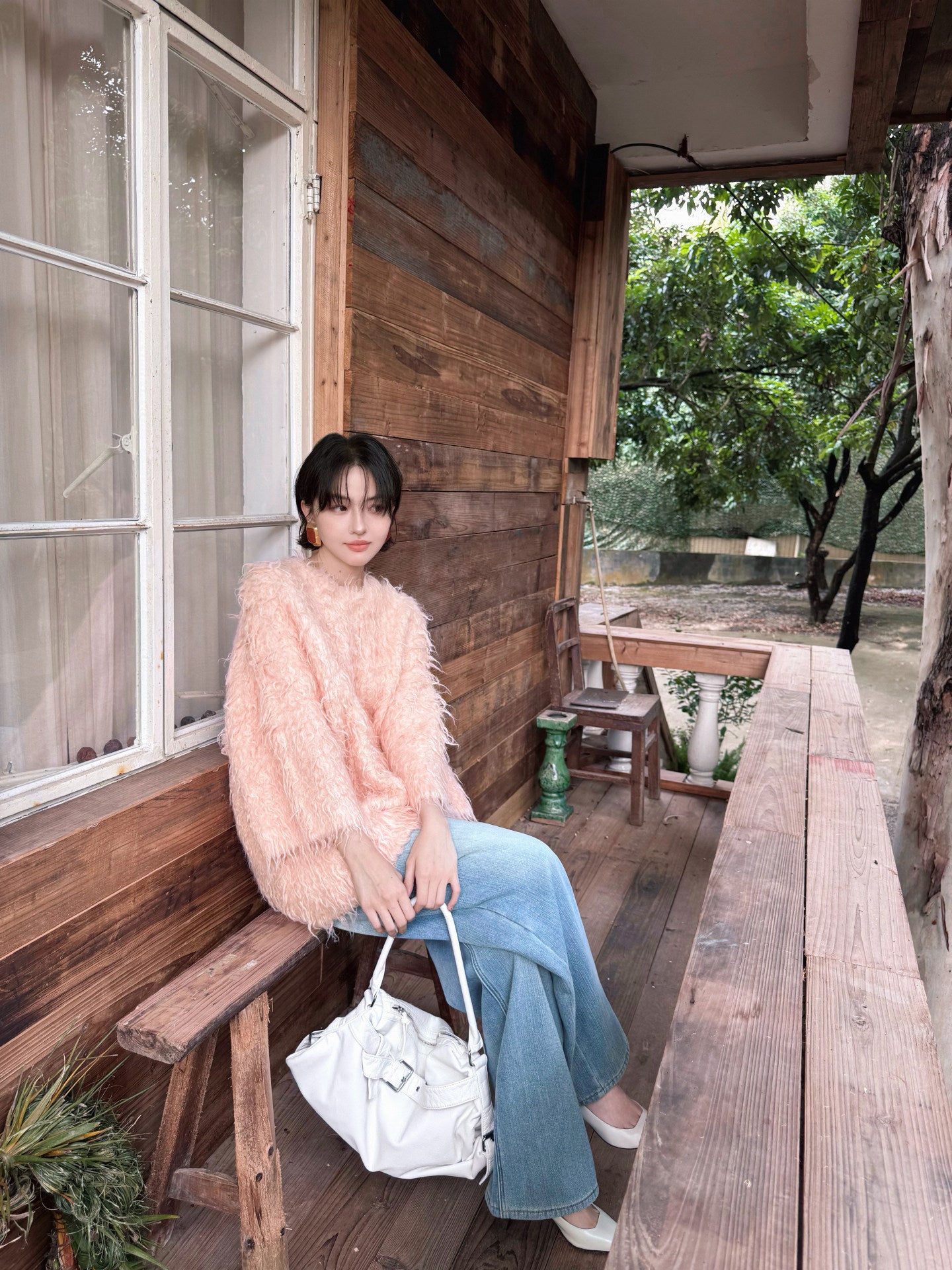 Fleece-Lined Wide-Leg Denim Pants
