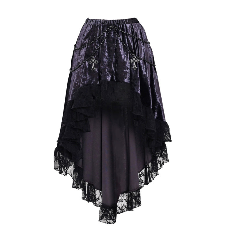 Luna Rite Gothic Velvet Beaded Lace Skirt