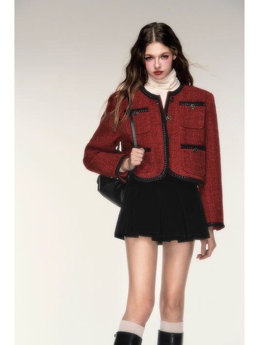 Red Wool Small Fragrant Coat - Rich Family