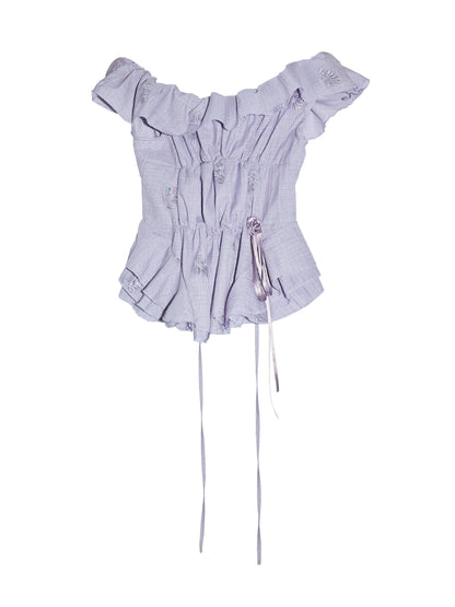 Sequin Embroidered Off-Shoulder Top | Ruffle Statement Vest