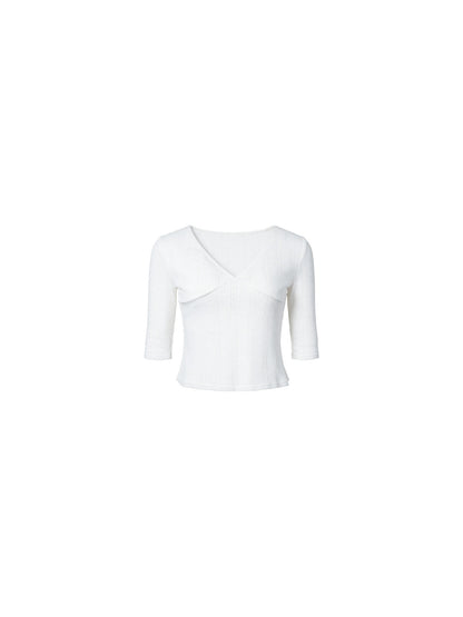 Xiao Chun Hui Cotton V-Neck Cropped Tee