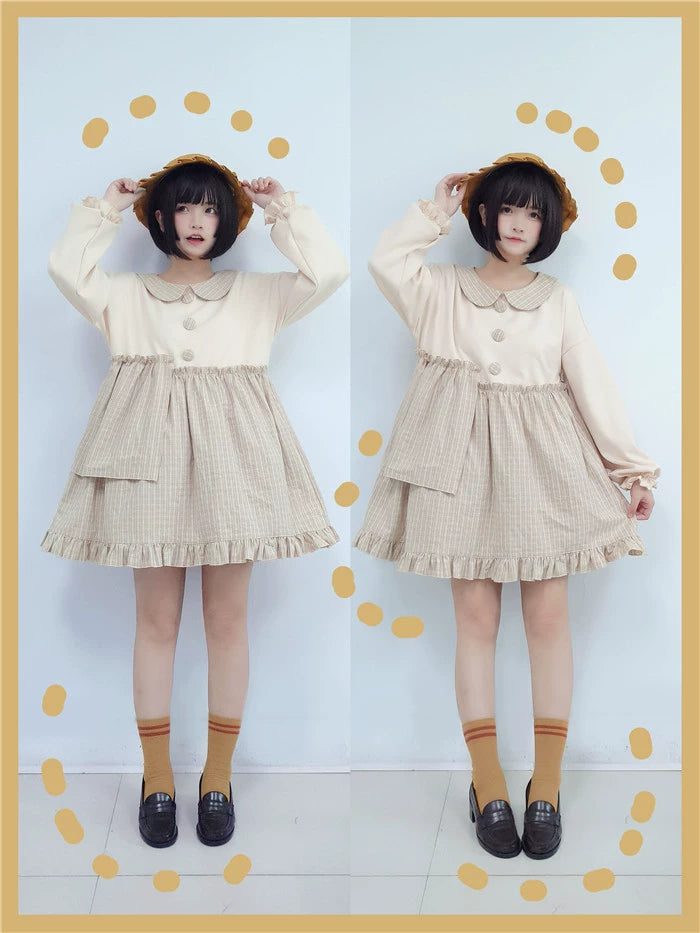 C435618 Small Egg Yolk Retro Asymmetric Doll Dress