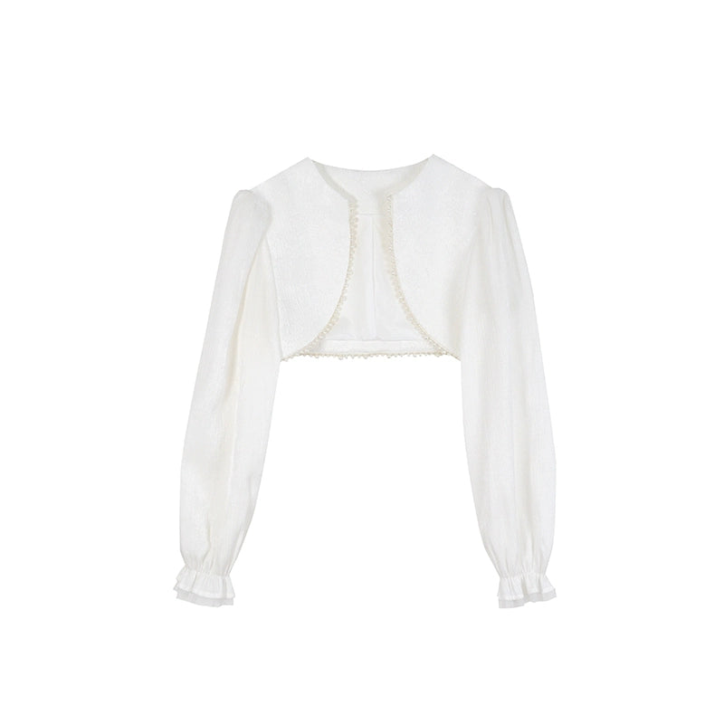 White Bubble Sleeve Cardigan