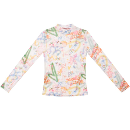 Graffiti Print Translucent T-shirt | Retro Sunscreen Design for Spring/Summer