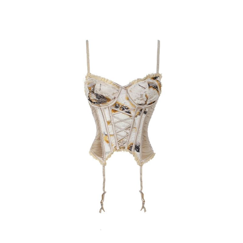 Satin Corset Camisole – Cross-Strap Cinched Waist Slim Fit Sexy Top