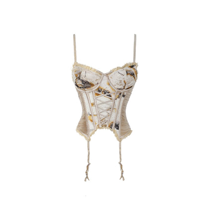 Satin Corset Camisole – Cross-Strap Cinched Waist Slim Fit Sexy Top