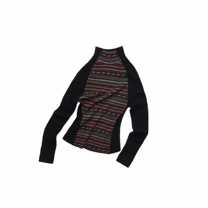 Color-Block Turtleneck Knit Top