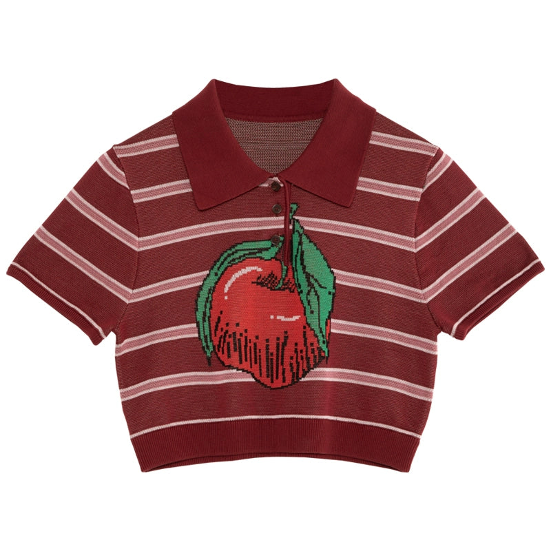 빨간 사과 스트라이프 짧은 슬리브 티셔츠 및 스커트 세트