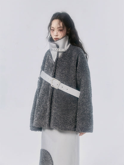 Asymmetric Environmentally Friendly Fur Woolen Jacket