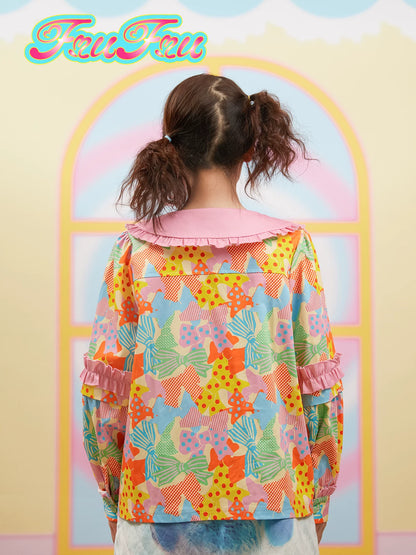 Gollum Store Girls' Room Original Cartoon Girl Autumn/Winter Pink Doll Collar Shirt