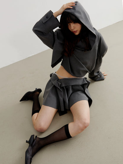 Dark Gray Vertical Cut Irregular Skirt