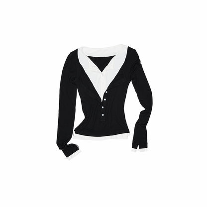 Color-Block Henley Long Sleeve Tee