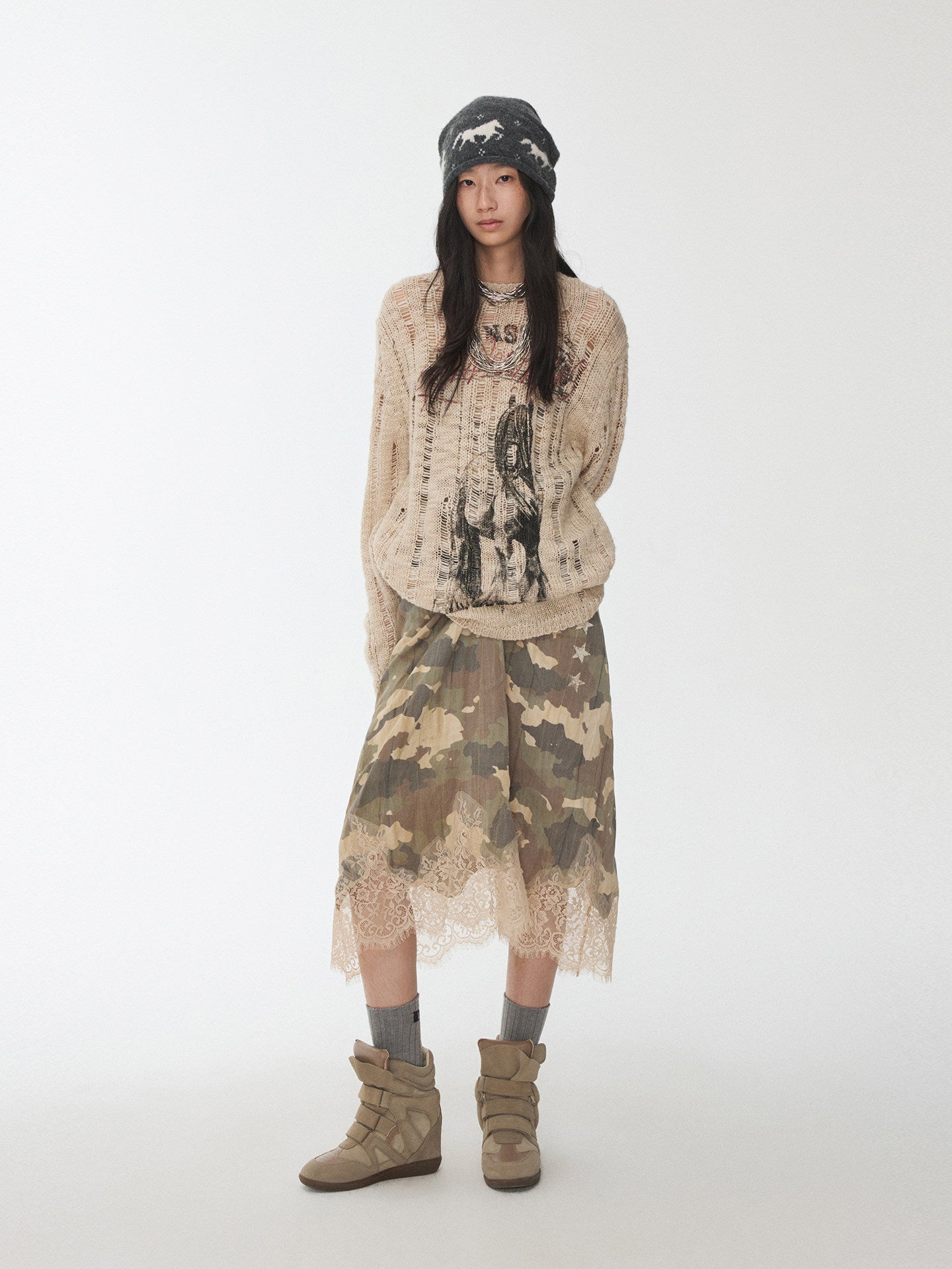 Furry Animal Print Cut-Out Sweater