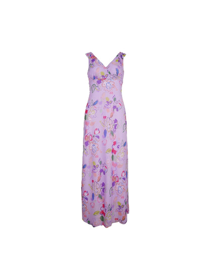 Purple Graffiti Chiffon V-Neck Slip Dress