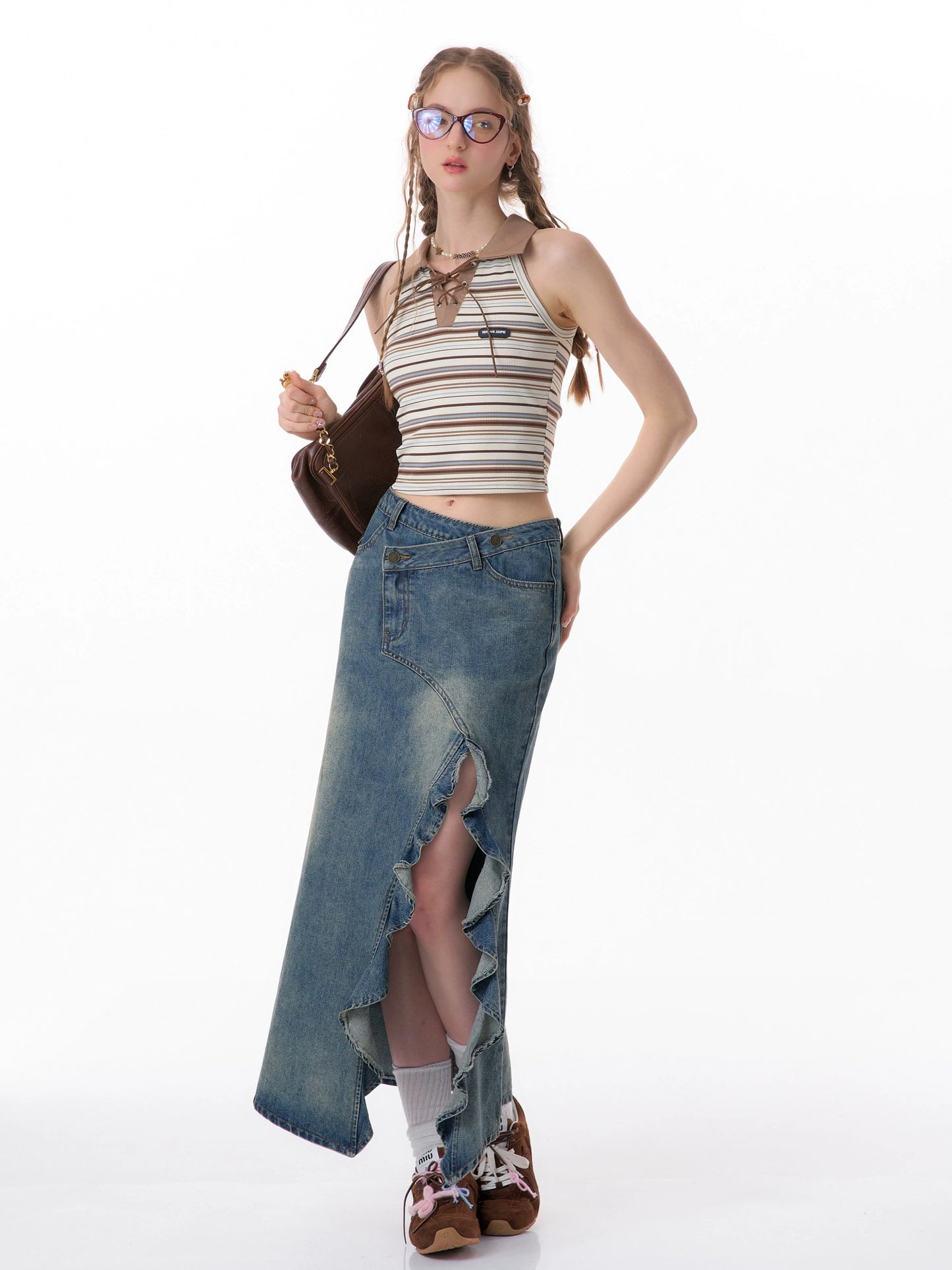 Retro Denim Split Skirt | High Waist Slim Fit for Summer