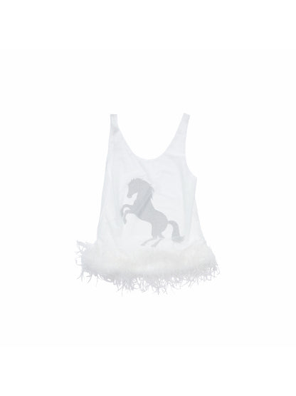 Ostrich Feather Mesh Tank Top