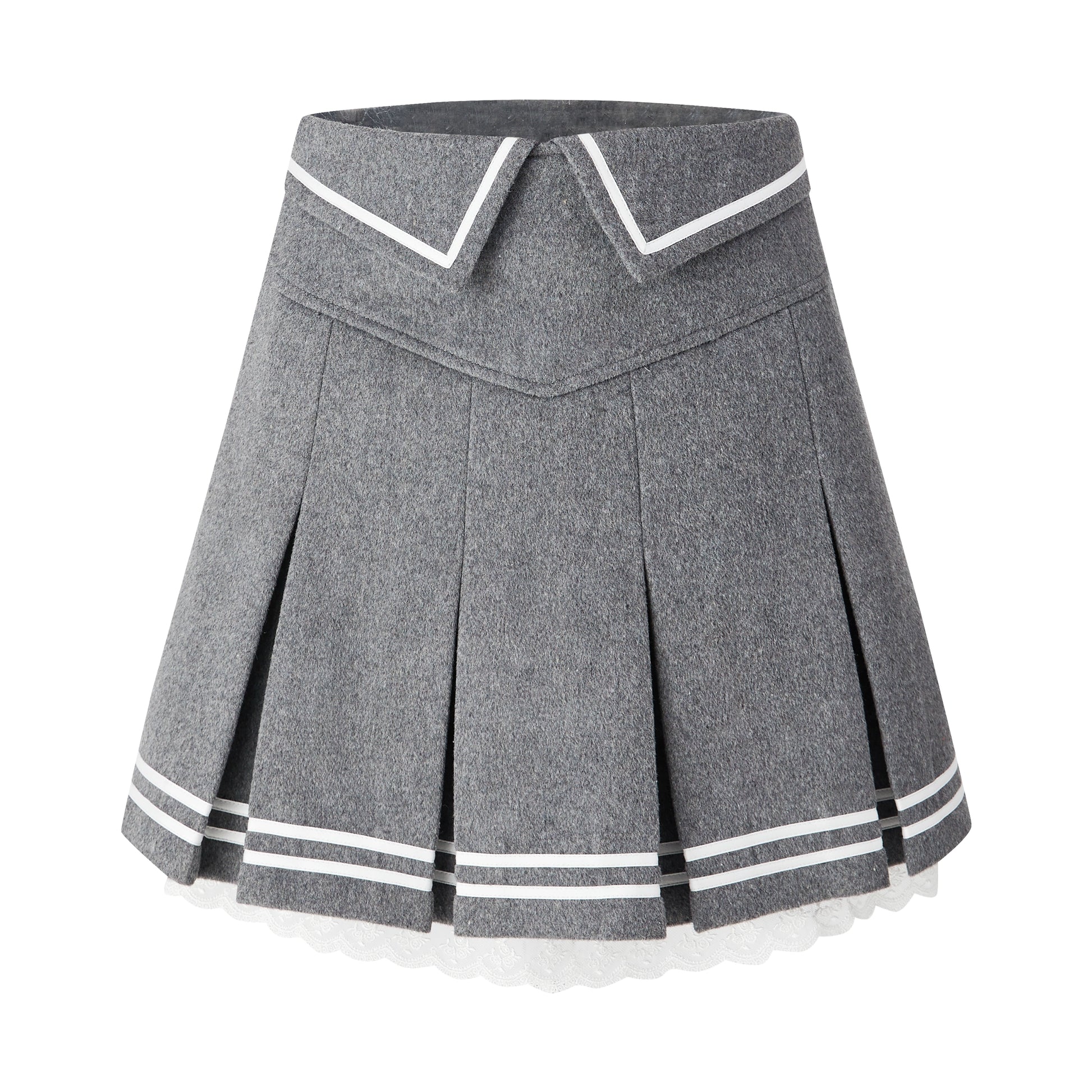 Grey Woolen Vintage Pleated Skirt