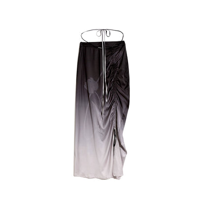 Purple Gradual Tulip Star Printed Satin Half Skirt