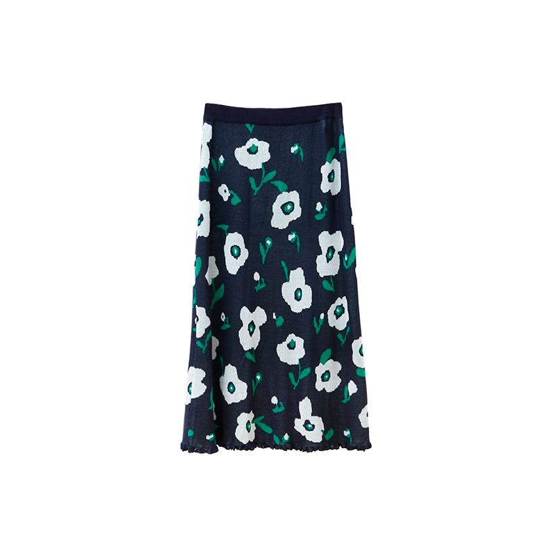 Original Design Summer Moonlight Night Dance Step ins Flower Wool Weaving Jacquard Long A-Shape Slim Skirt