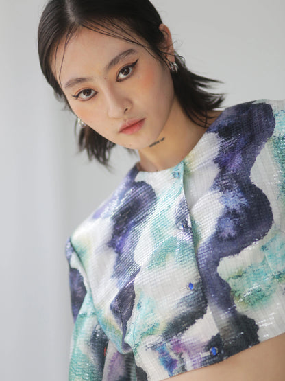 Watercolor Halo Dye Printed Sequin Jacket