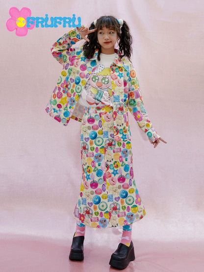 Gollum Store & Happy collaboration original design spring/summer cartoon print energetic girl's skirt