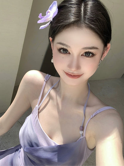 [Oriental Aesthetics] Chinese Purple Strap Dress - Summer Spicy Girl Style