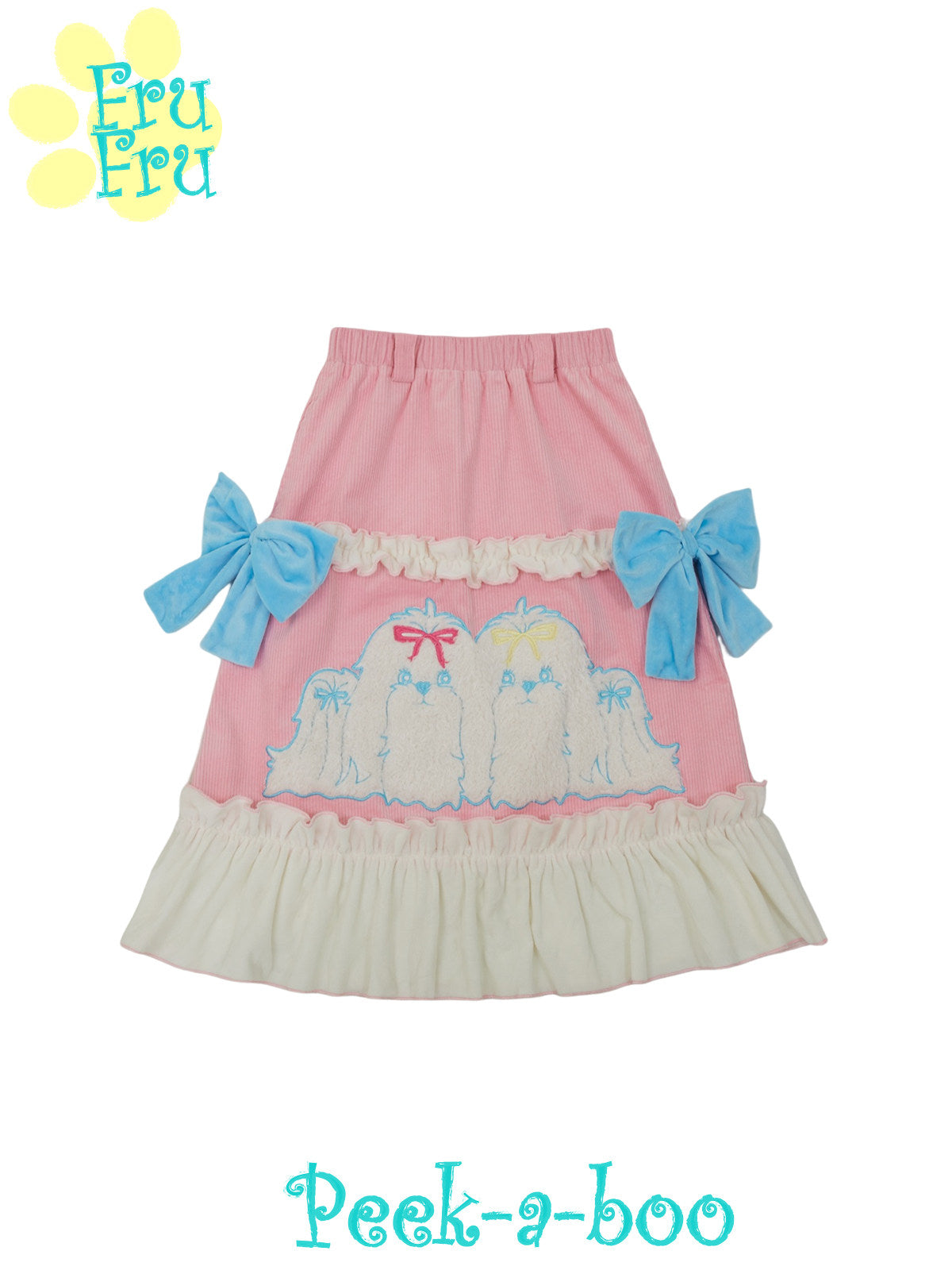 Pink Corduroy Lace Midi Skirt | Puppy Print Vintage Skirt