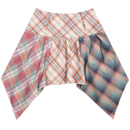 Contrast Plaid Grid Skirt | High Waist Slim Fit Medium Length Spring/Summer Design