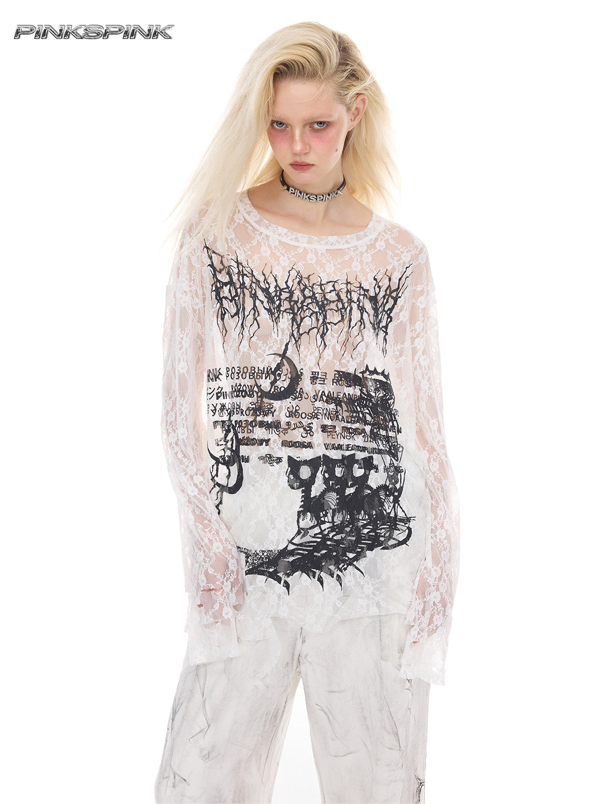 Electric Moon Thorn Cat Print Layered Y2K Unisex Tee