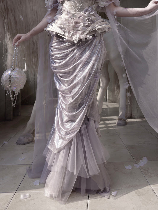 Silver Fairy Armor Dress Set | Elfcore Sparkle Fishtail Ensemble