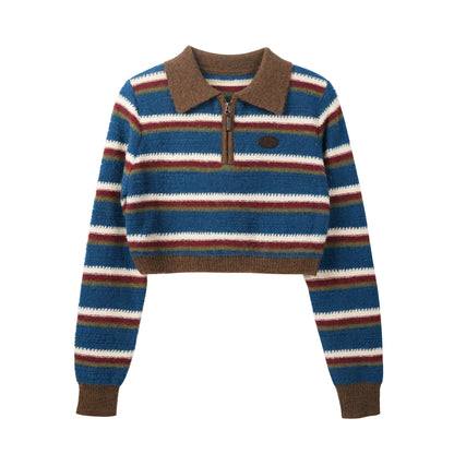Lazy Striped Polo Neck Sweater