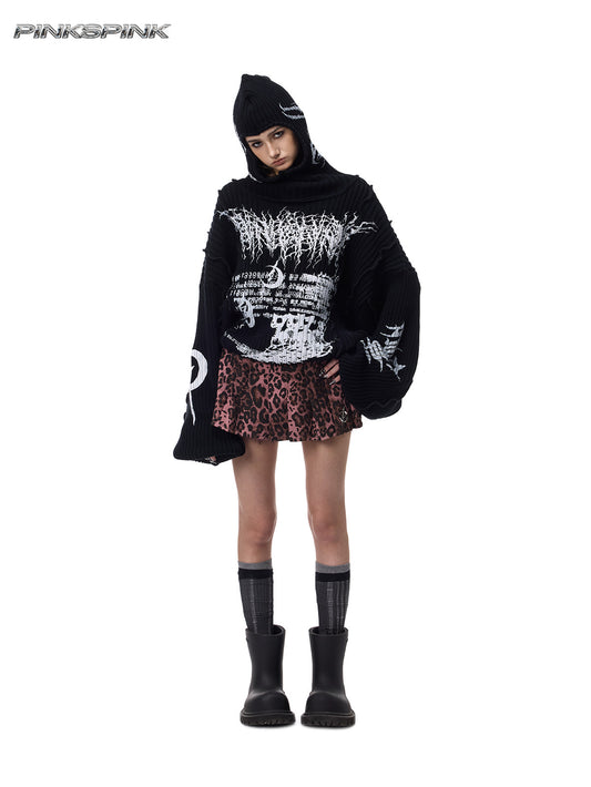Structured Patchwork Hooded Street Punk Y2K Knit