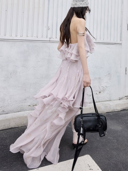 Peach Pink Ruffle Halter Dress | Fairycore Two-Piece Set
