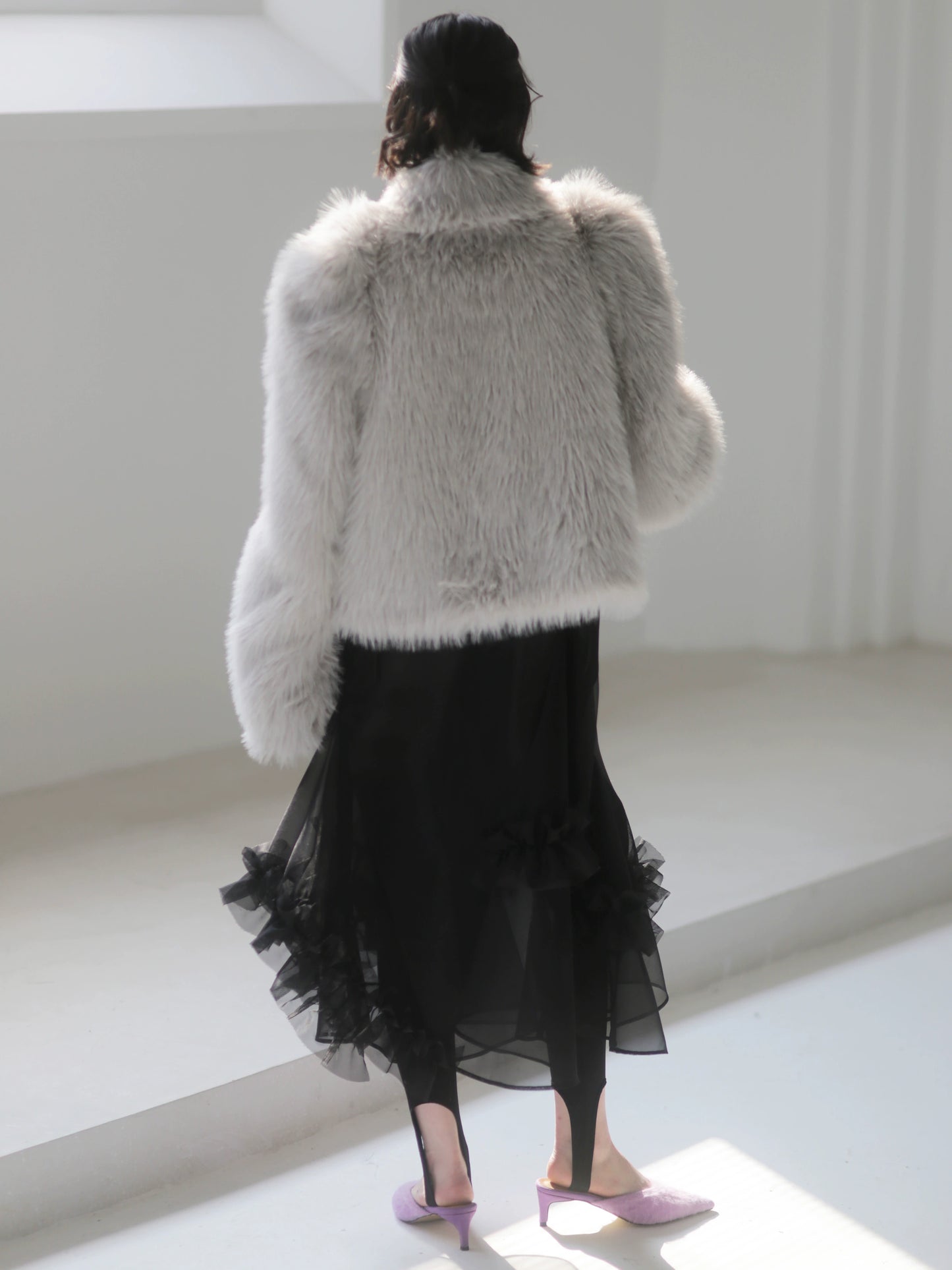 Handmade Beaded Bow Faux Fur Coat