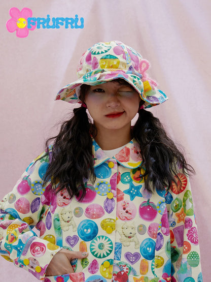 Gollum Store & Happy collaboration original design girl's print colorful sweet spicy bucket hat