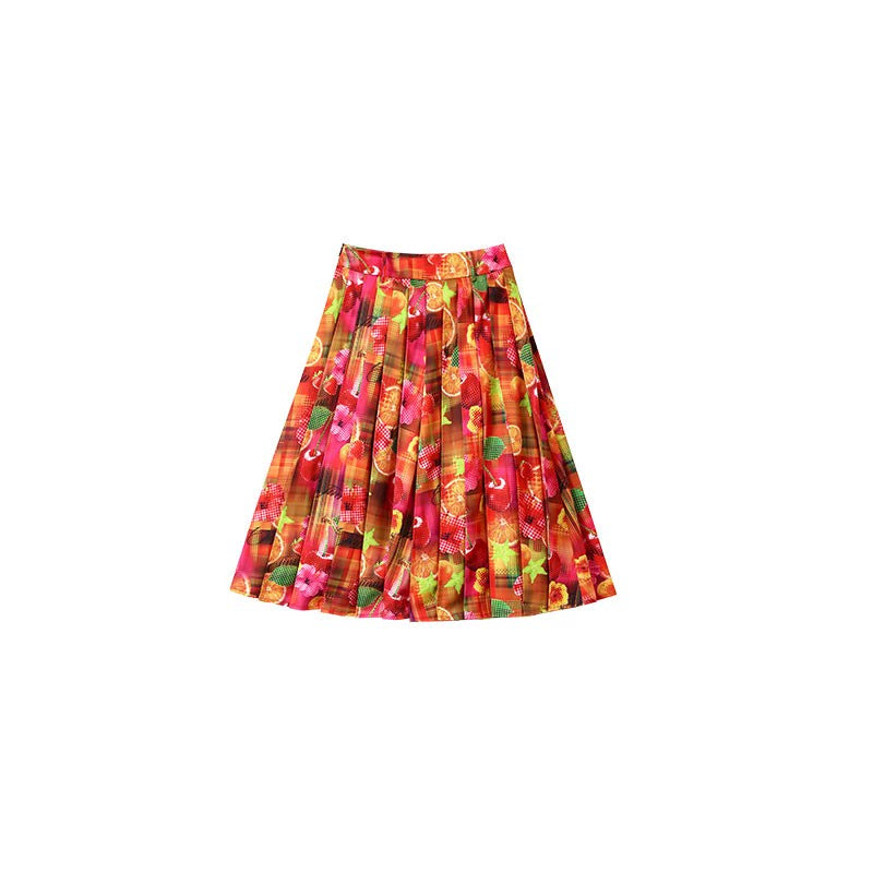 Mid-Length Low-Waist Pleated Skirt