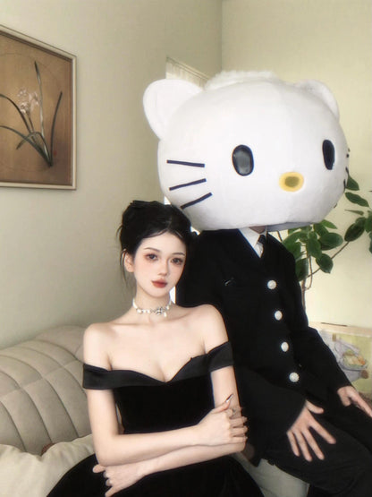 Princess Tuft Dress – High-End Black Satin Bandeau Birthday Gown