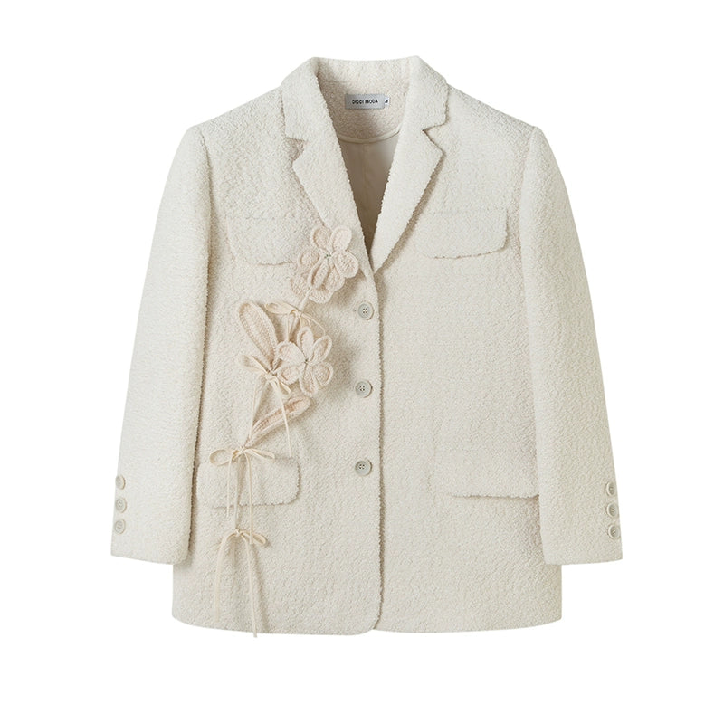 Woolen 3D Flower - Detachable Suit Coat