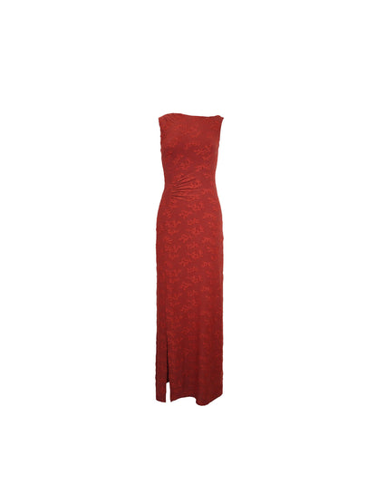 Light Scarlet Blossom Off-Shoulder Maxi Dress