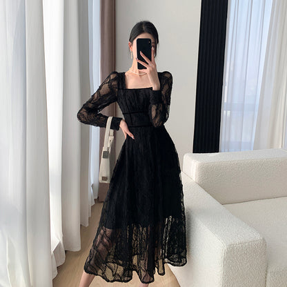 Black Dress 2023 Autumn Lace Skirt