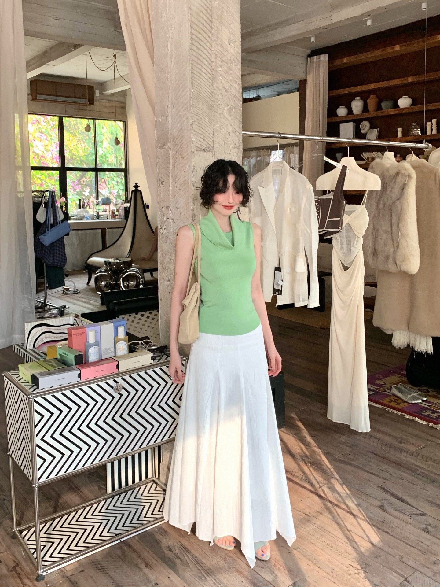 Light Jasmine Asymmetric A-Line Skirt