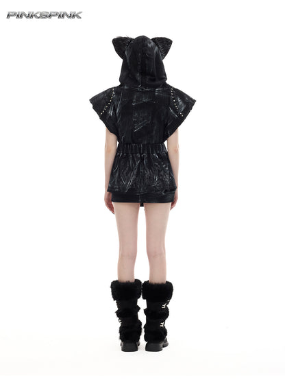 Electric Moon Hand-Painted Zippered Punk Y2K Mini Skirt